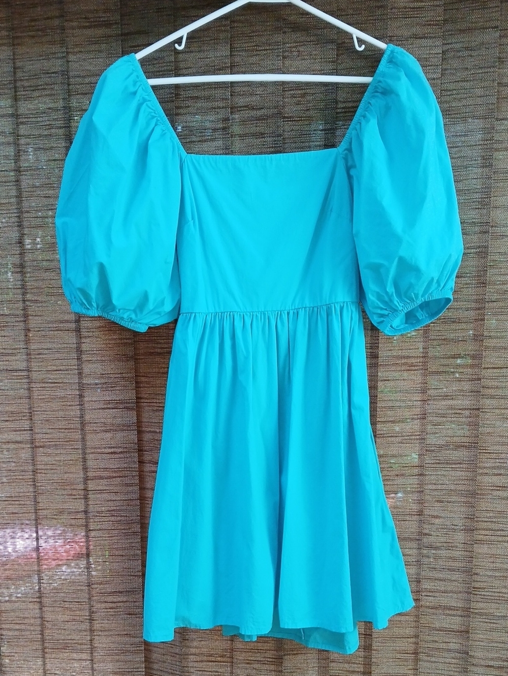 a new day Turquoise Puff-Sleeve Smocked Square-Neck Mini Dress